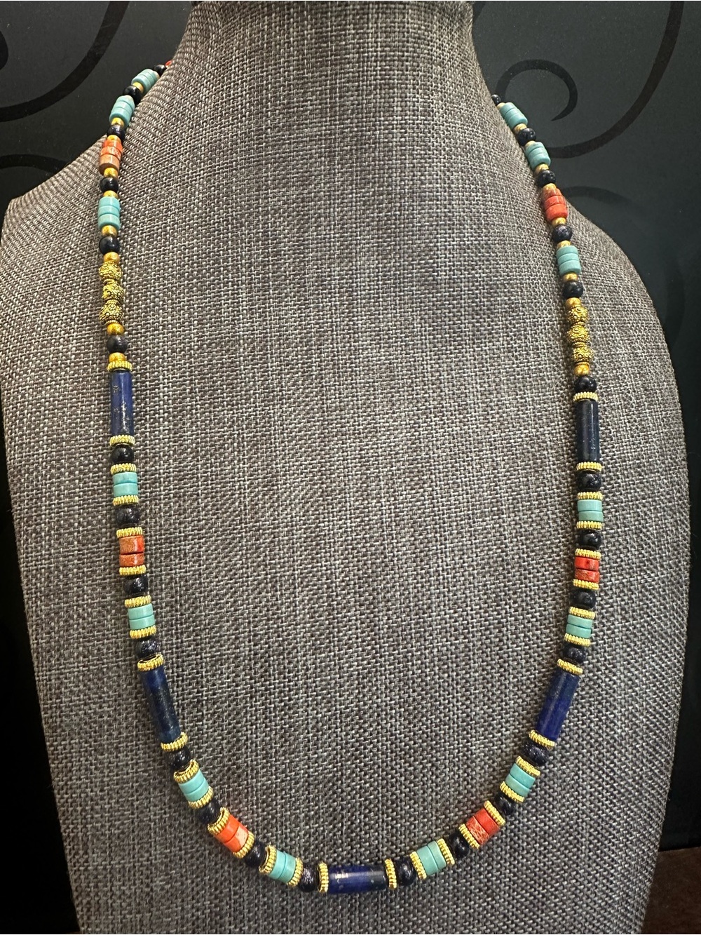 Multicolor Bead Necklace with Turquoise and Lapis Accents